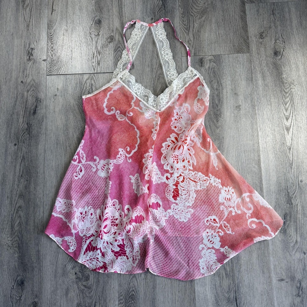 In Bloom By Jonquil Nightgown Womens Medium Pink Slip Lace Floral Chemise